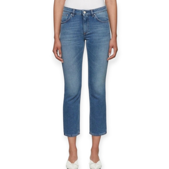 Toteme Straight Leg Mid Rise Ankle Crop Jeans Mid Blue 28 - Picture 1 of 16